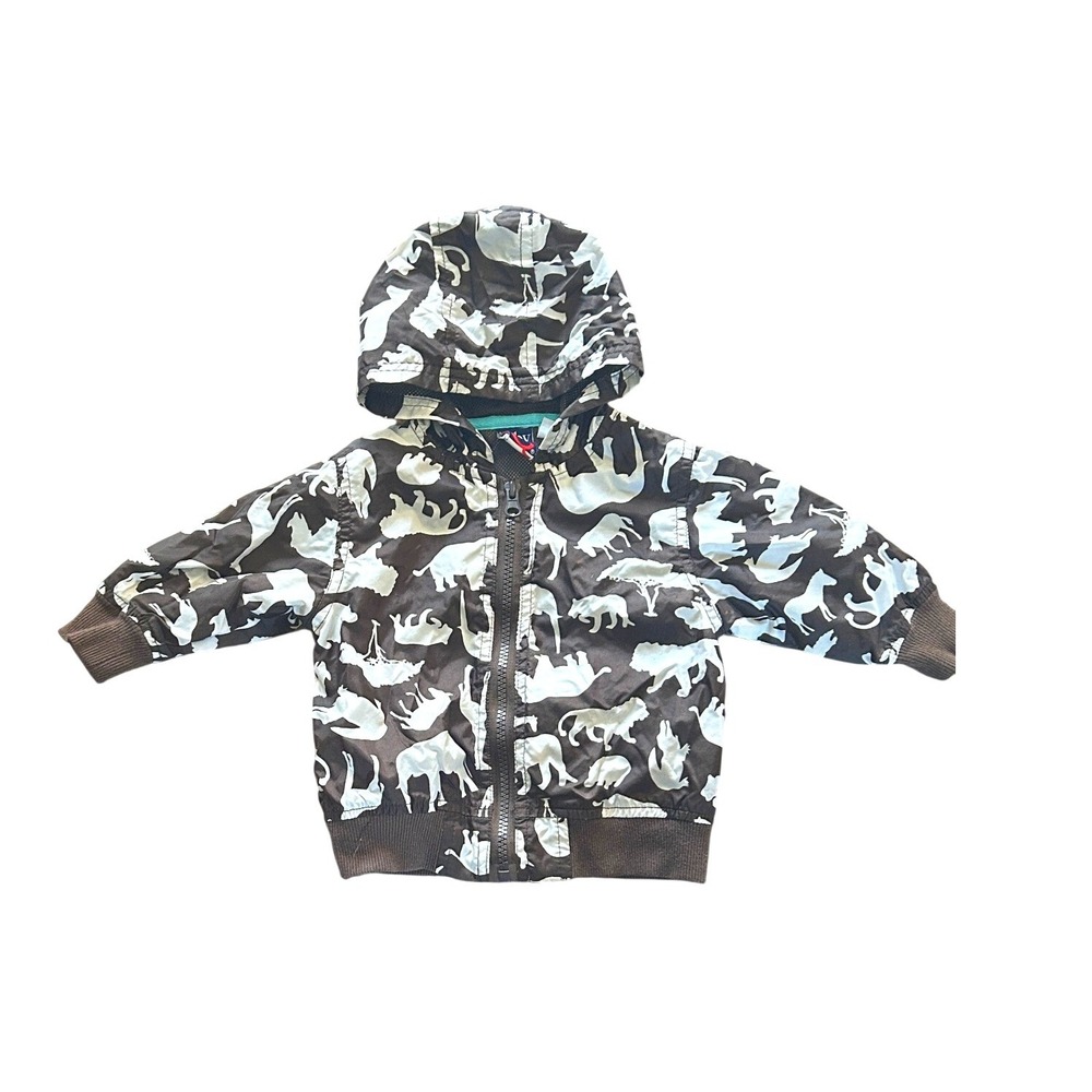 Baby Q Safari‎ Rain Jacket 12M Hooded Bomber Brown Animal Print Coat Windbreaker